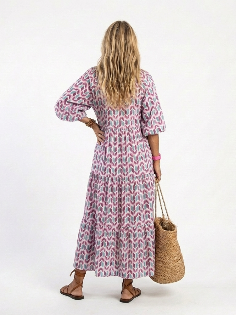 Mireya | Robe midi à manches longues avec motif géométrique