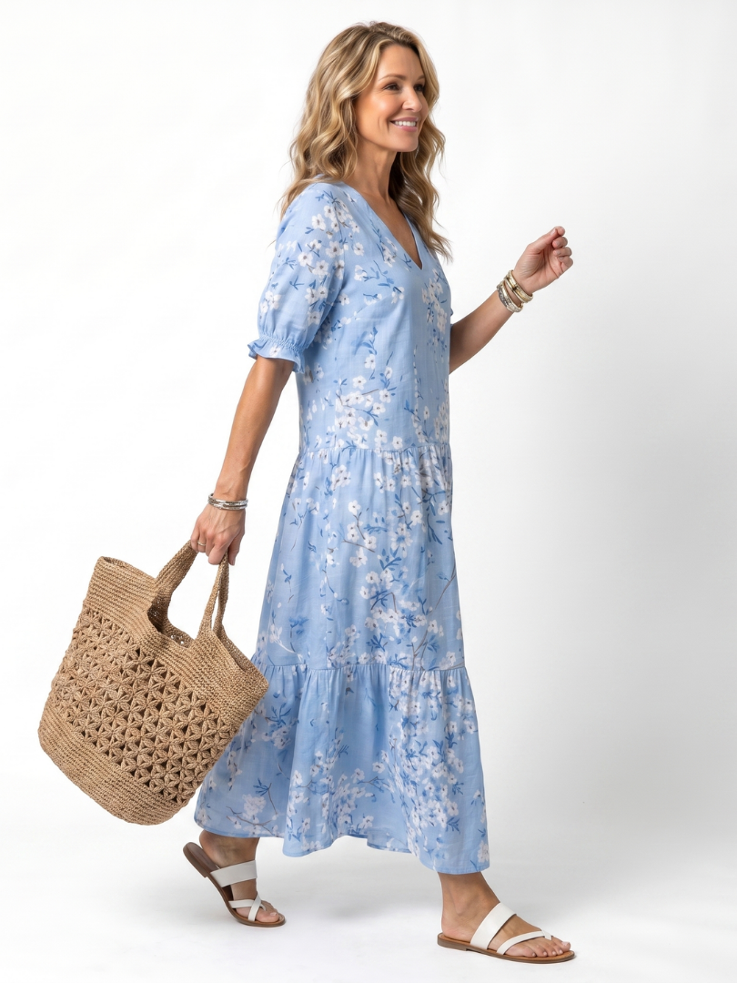 Alora | Robe Midi à Motif Floral avec Franges