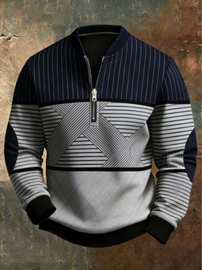 Pull pour hommes Viktor de Danoir Paris avec demi-zip, style moderne, couleur neutre, en tissu confortable et tendance.