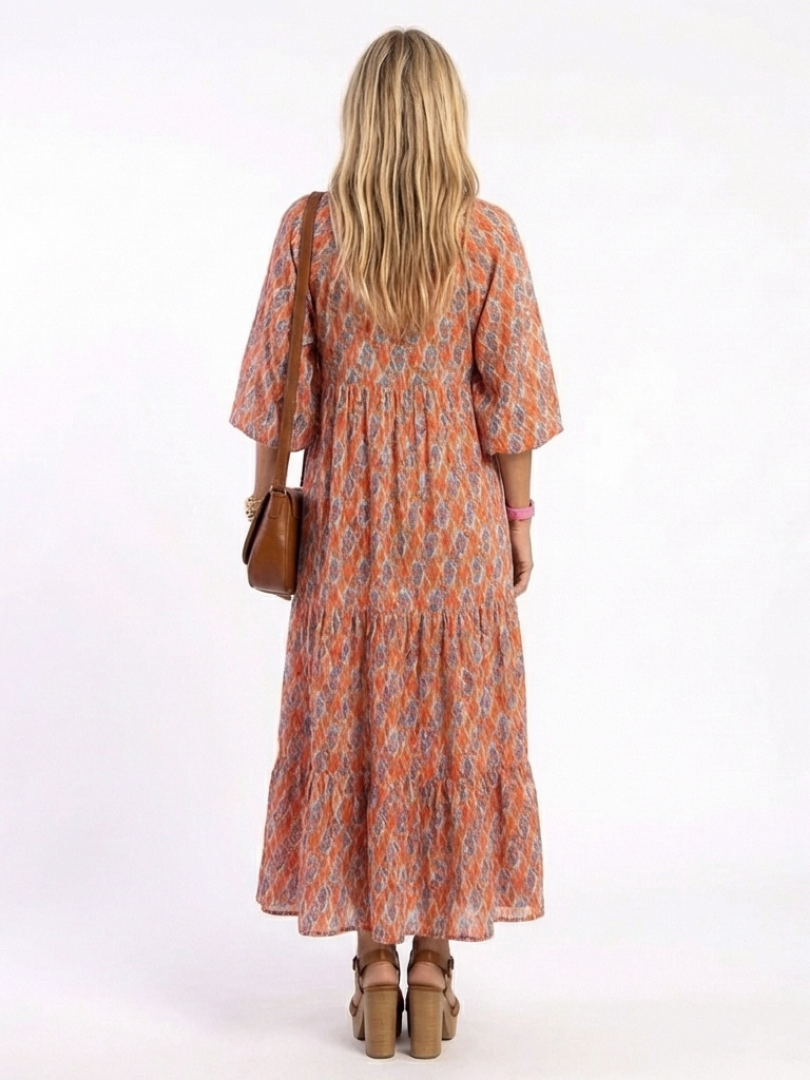 Amara | Robe Midi à Motif Géométrique avec Décolleté en V