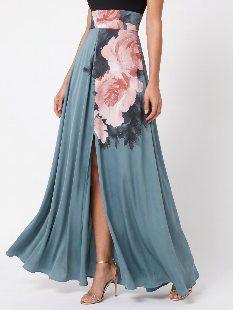 Olympas | Robe longue à bustier et jupe florale