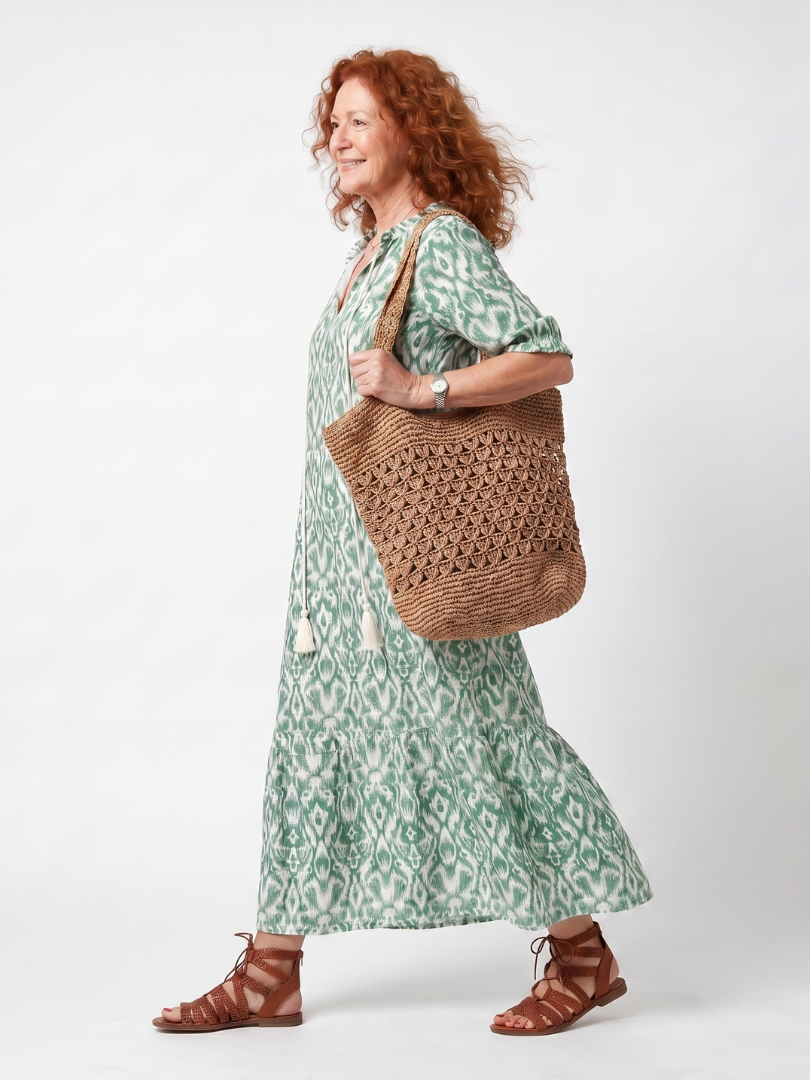 Ilara | Robe Midi à Col V avec Détails Frangés