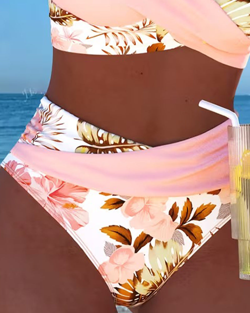Eduarda - Maillot de bain 2 pièces à imprimé floral contrastant et fente