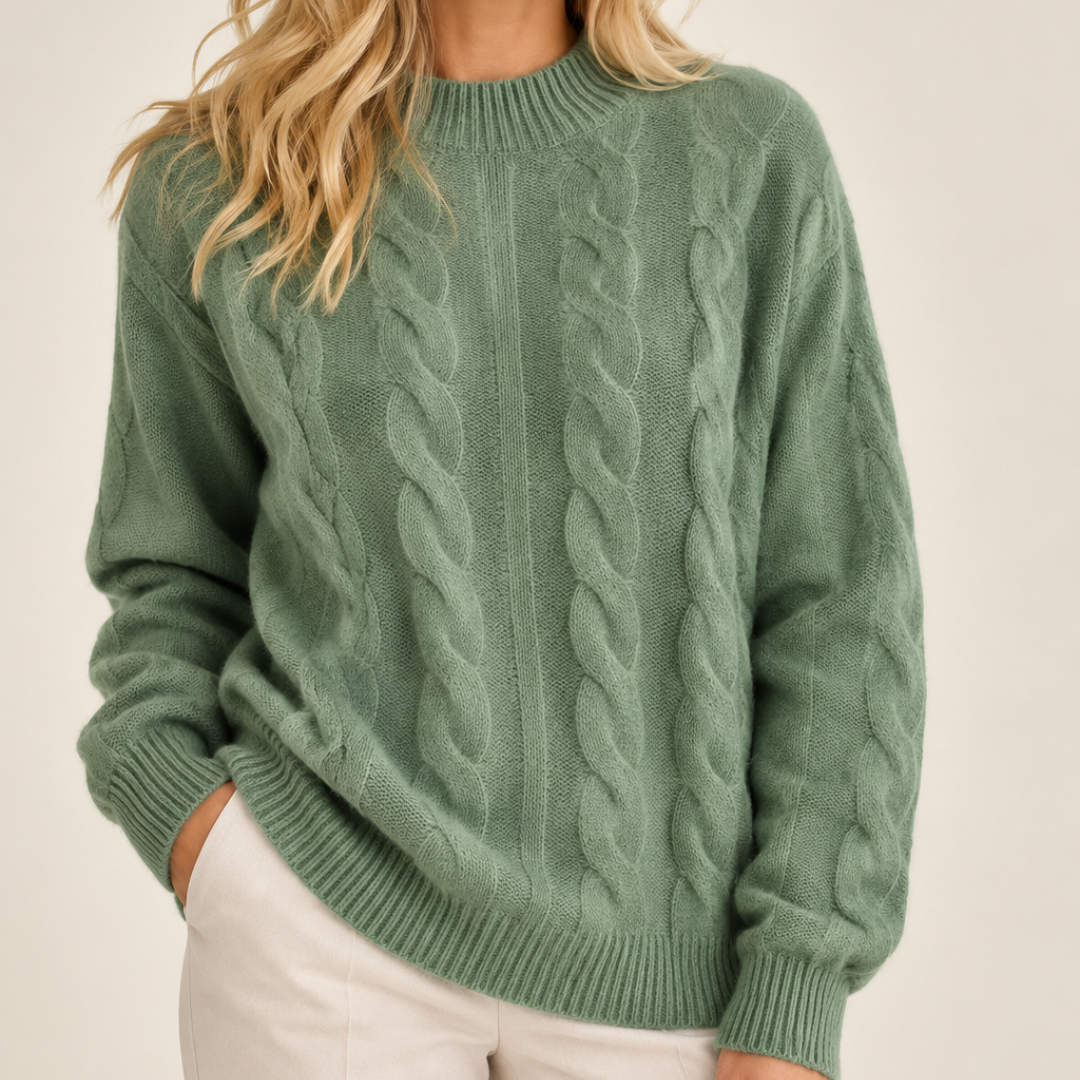 Cardigan chaud et confortable Rosa de Danoir Paris, en laine douce, porté comme un pull d’hiver élégant.