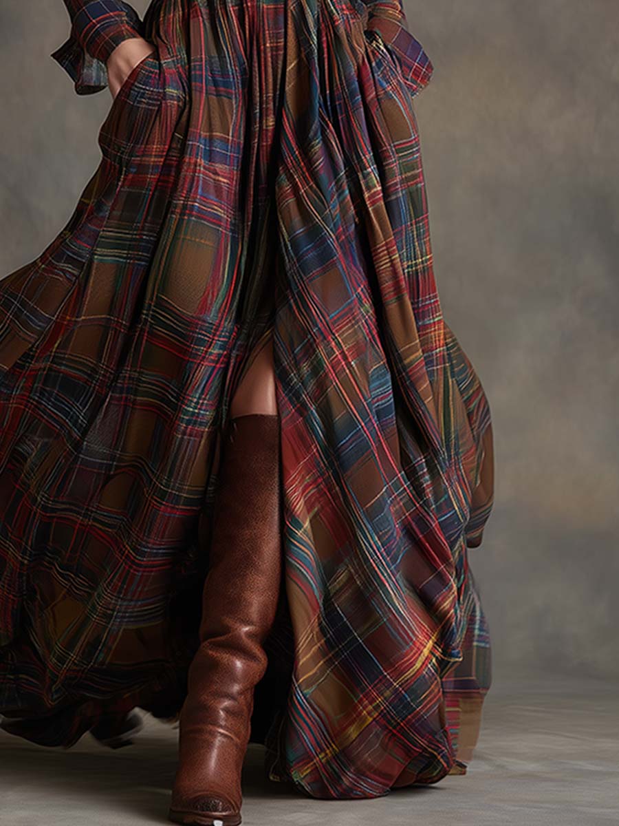 Giulietta - Robe Chemise Longue à Carreaux avec Ceinture