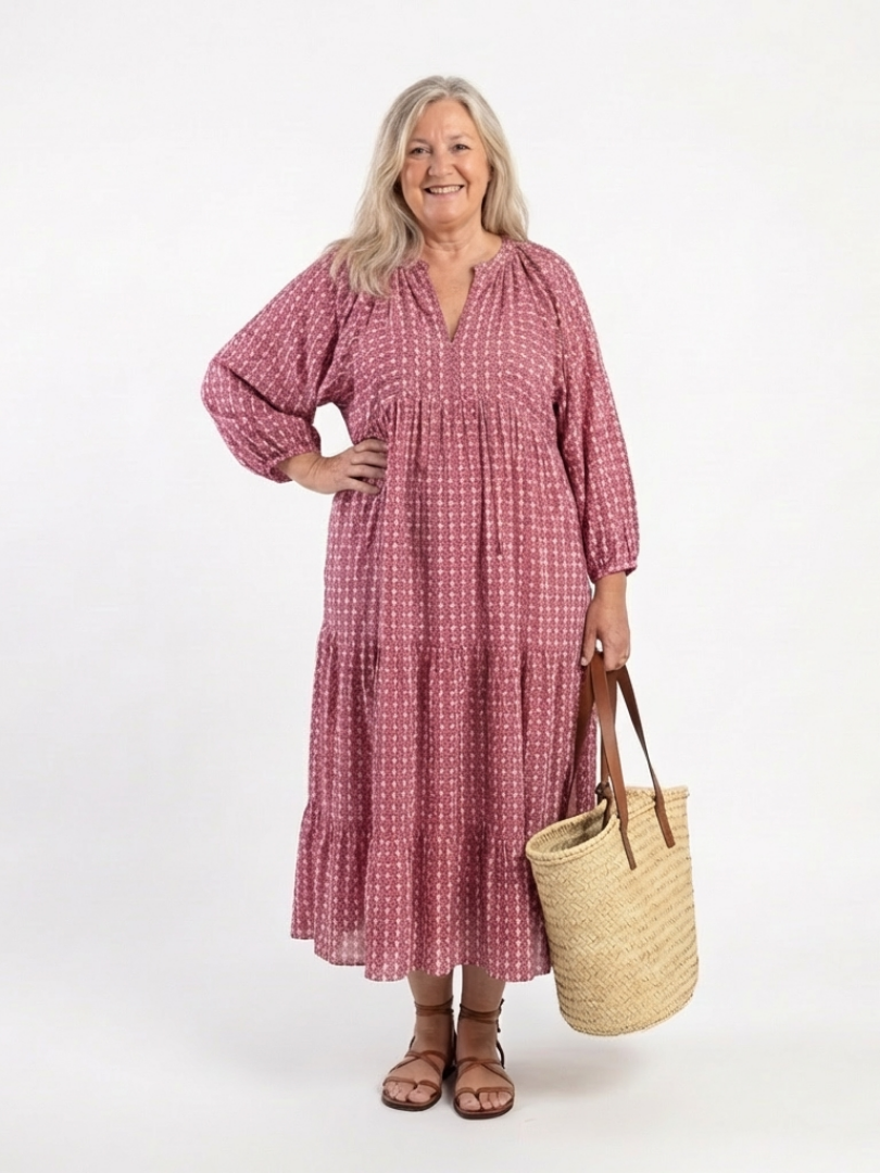 Arlette | Robe Midi à Imprimé Géométrique avec Manches Longues