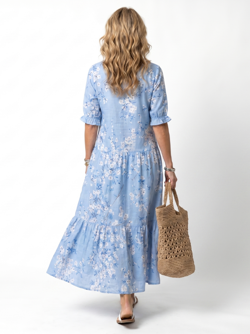 Alora | Robe Midi à Motif Floral avec Franges