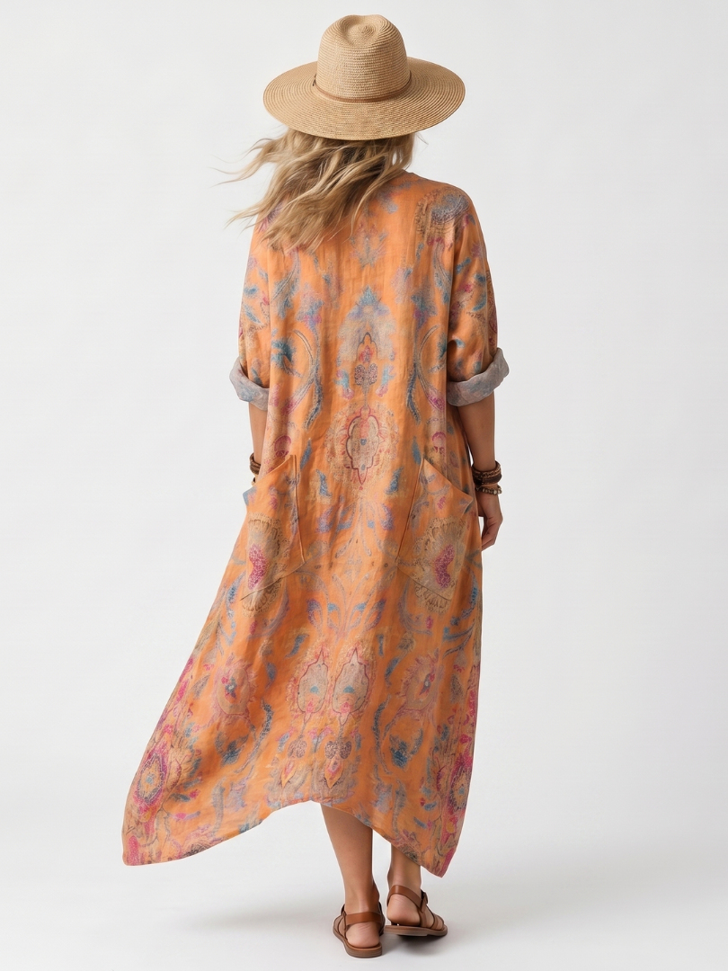 Remi | Robe Midi Imprimée Oversize à Col Notch avec Poches