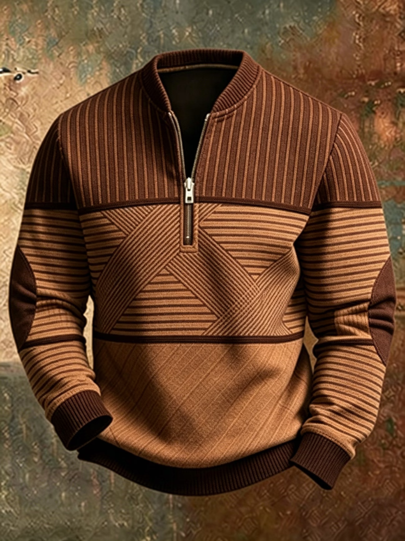 Pull pour hommes Viktor de Danoir Paris avec demi-zip, style décontracté, en tissu confortable, porté sur un mannequin.