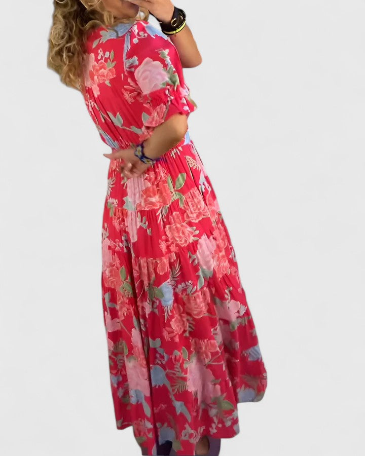 Minelda | Robe fleurie élégante à col en V