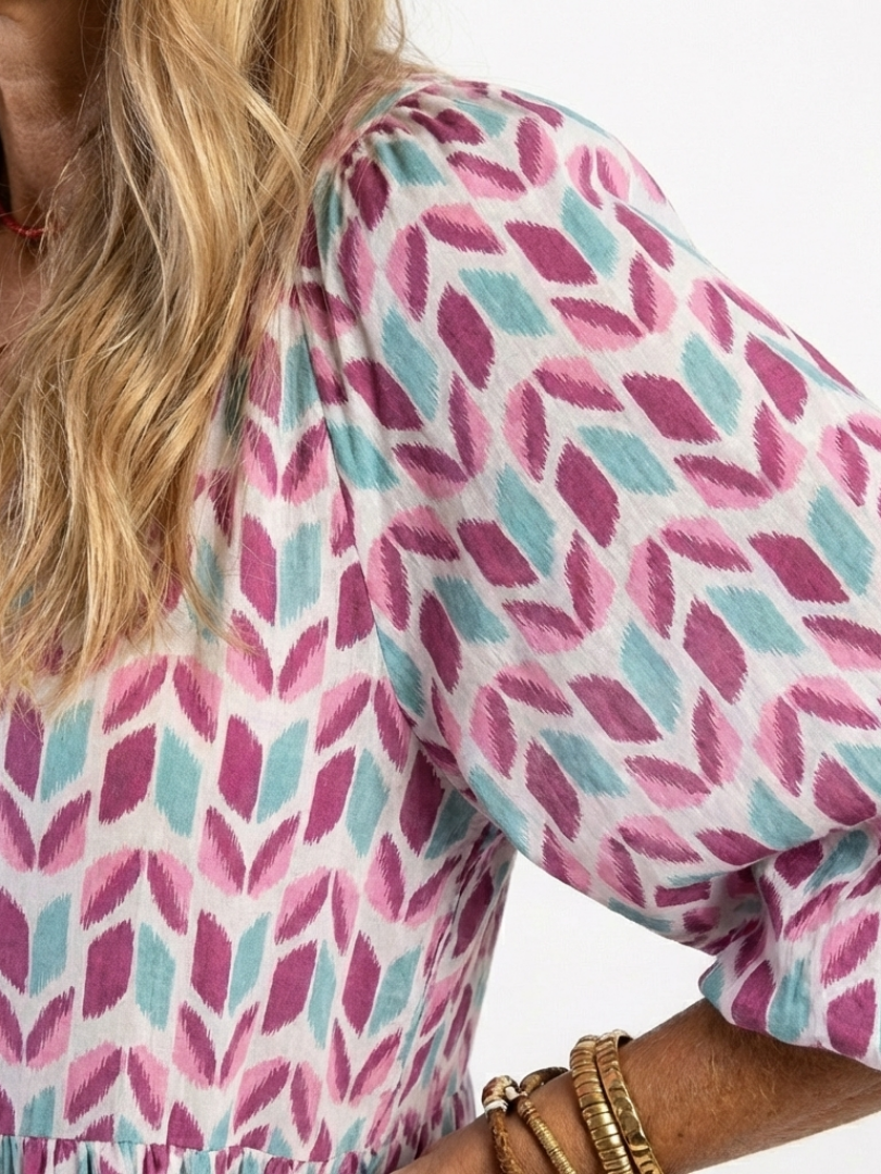 Mireya | Robe midi à manches longues avec motif géométrique