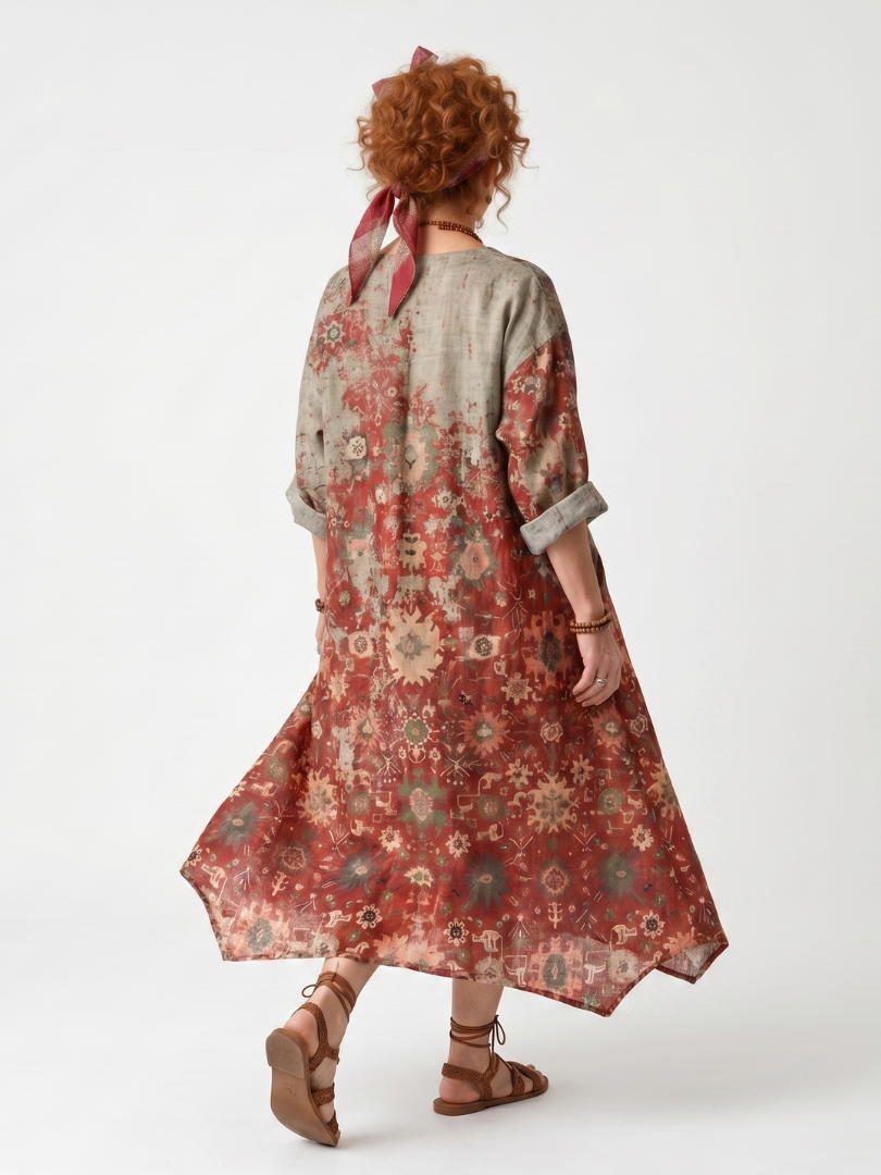 Safran | Robe midi décontractée avec poches et motifs variés