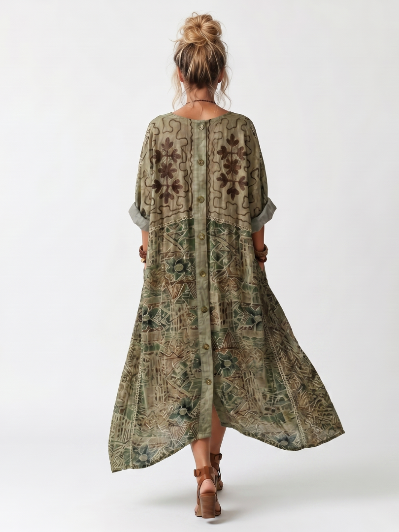 Aleta | Robe midi oversize avec poches brodées et fermeture à boutons