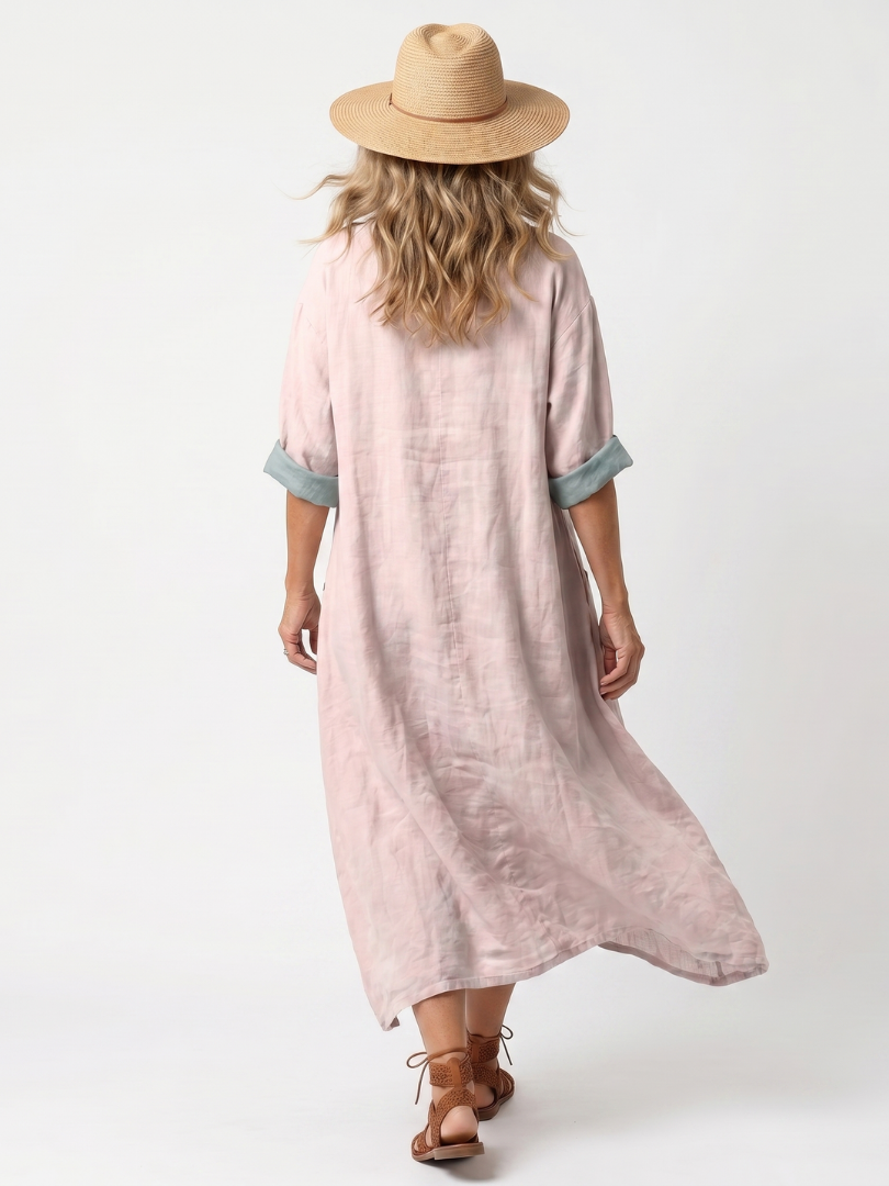 Kenza | Robe Midi Décontractée avec Panneaux Brodés et Poches