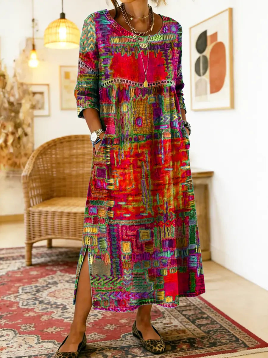 Manuela | Robe en jean patchwork ethnique
