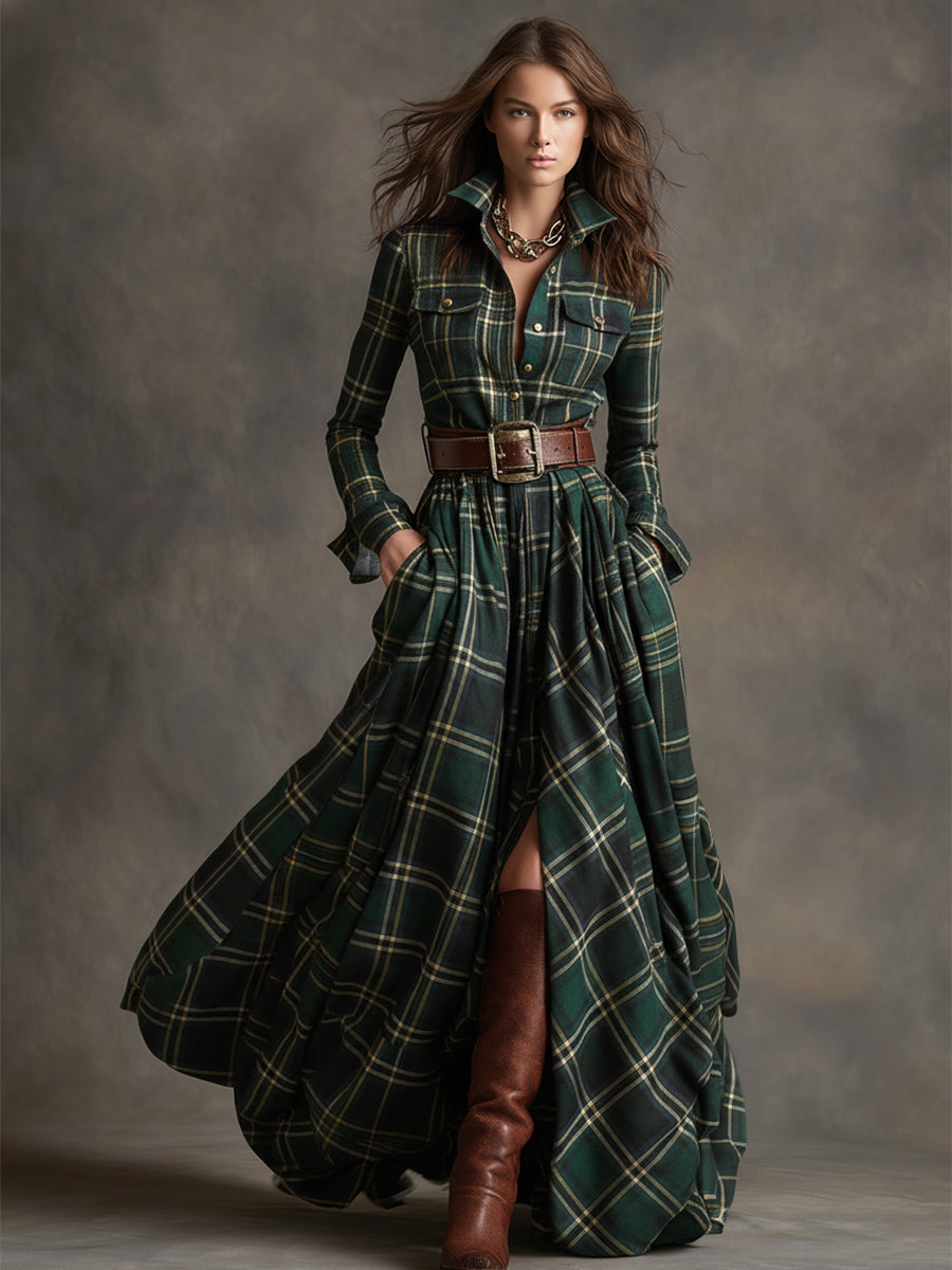 Giulietta - Robe Chemise Longue à Carreaux avec Ceinture