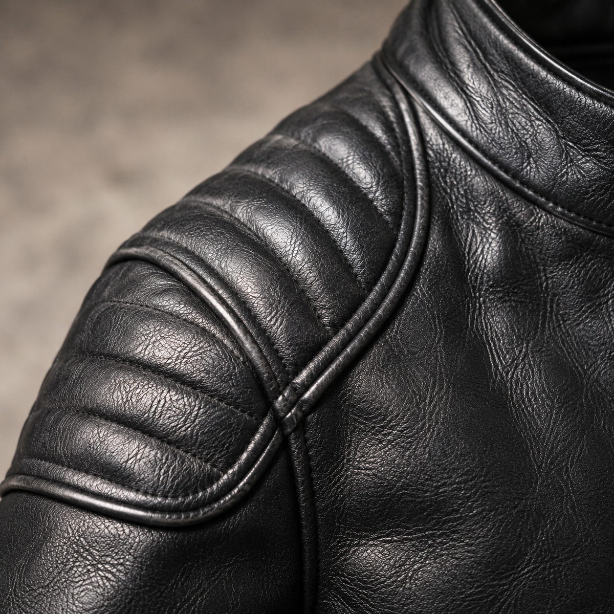 Veste en cuir Colt Maddox de Danoir Paris, coupe ajustée, avec col montant et détails en cuir noir authentique.