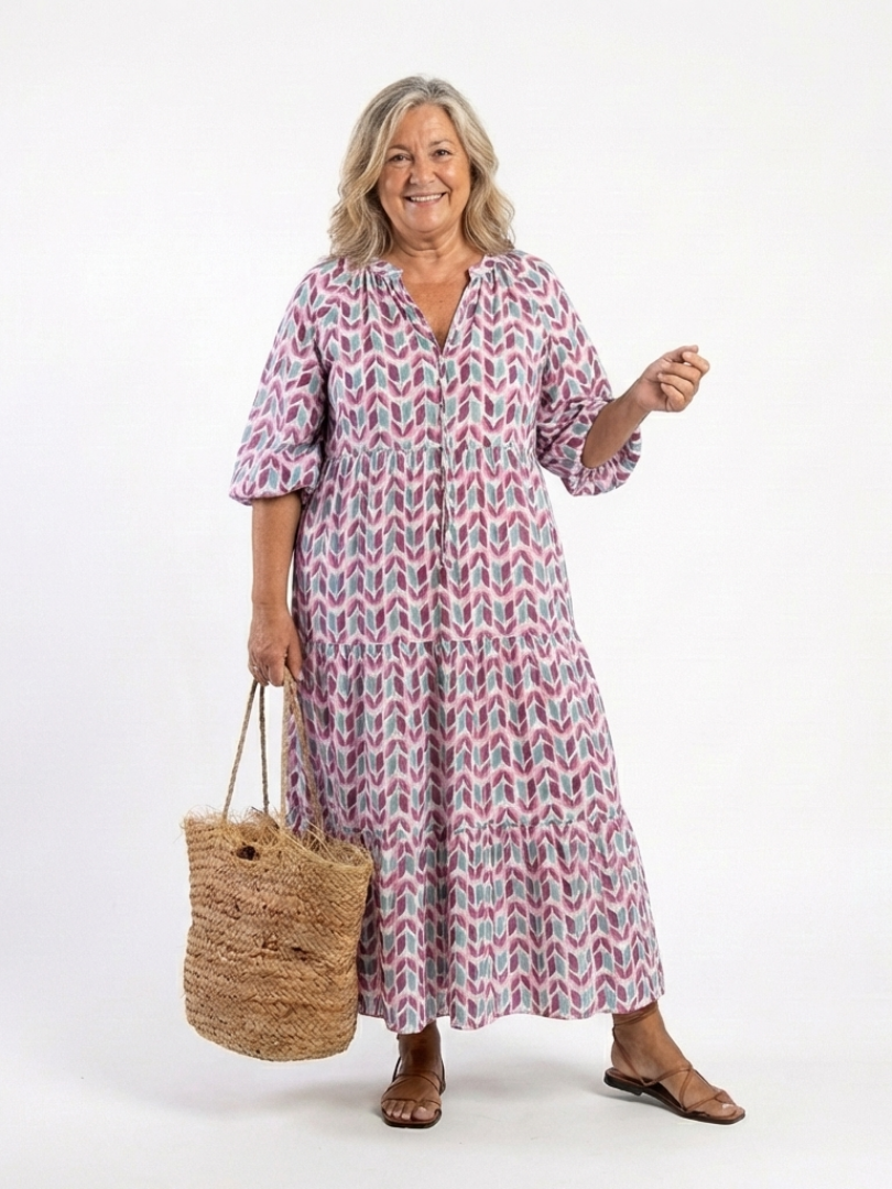 Mireya | Robe midi à manches longues avec motif géométrique