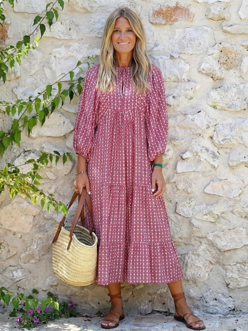 Arlette | Robe Midi à Imprimé Géométrique avec Manches Longues