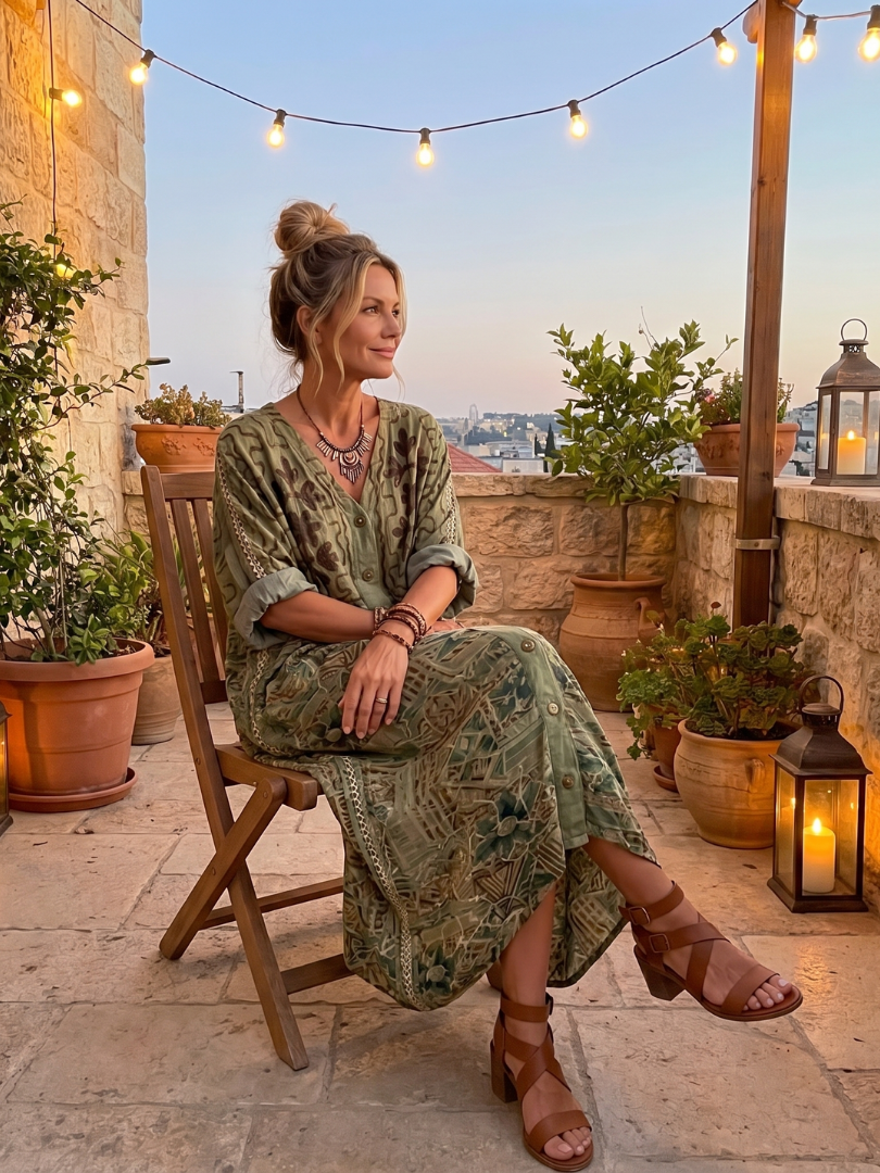 Aleta | Robe midi oversize avec poches brodées et fermeture à boutons
