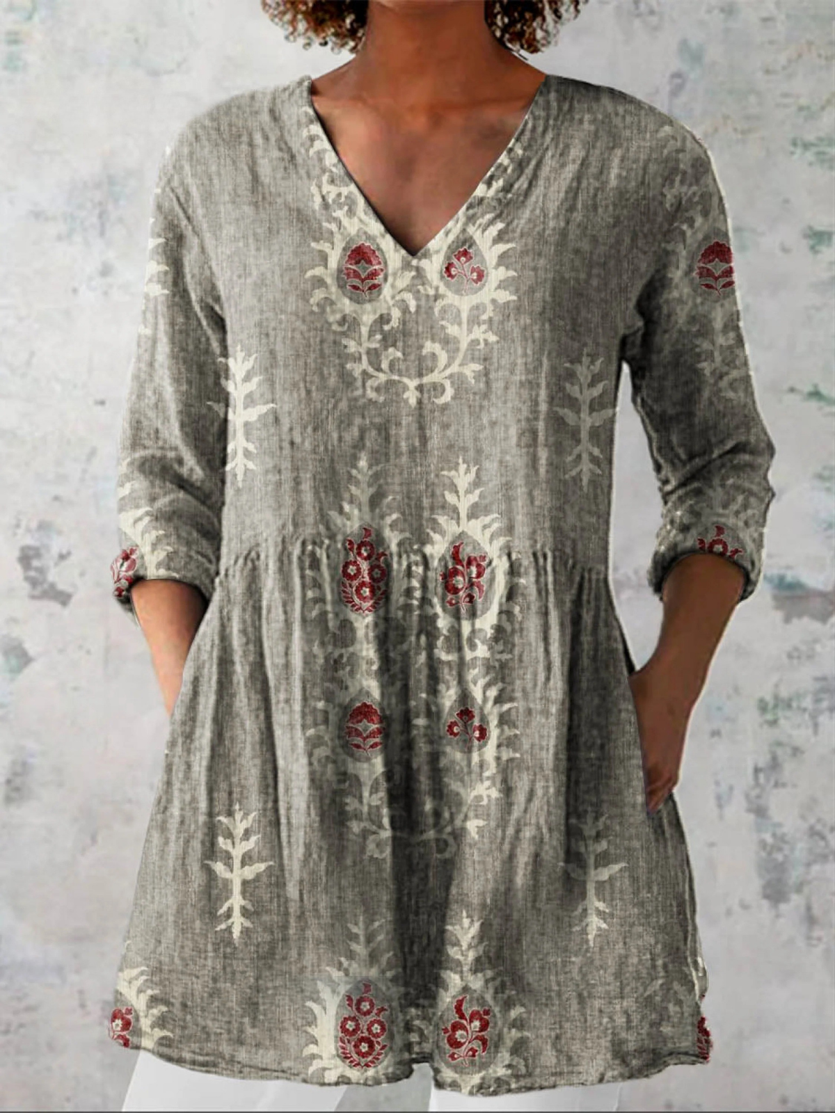 Elise | Longue blouse avec col en V