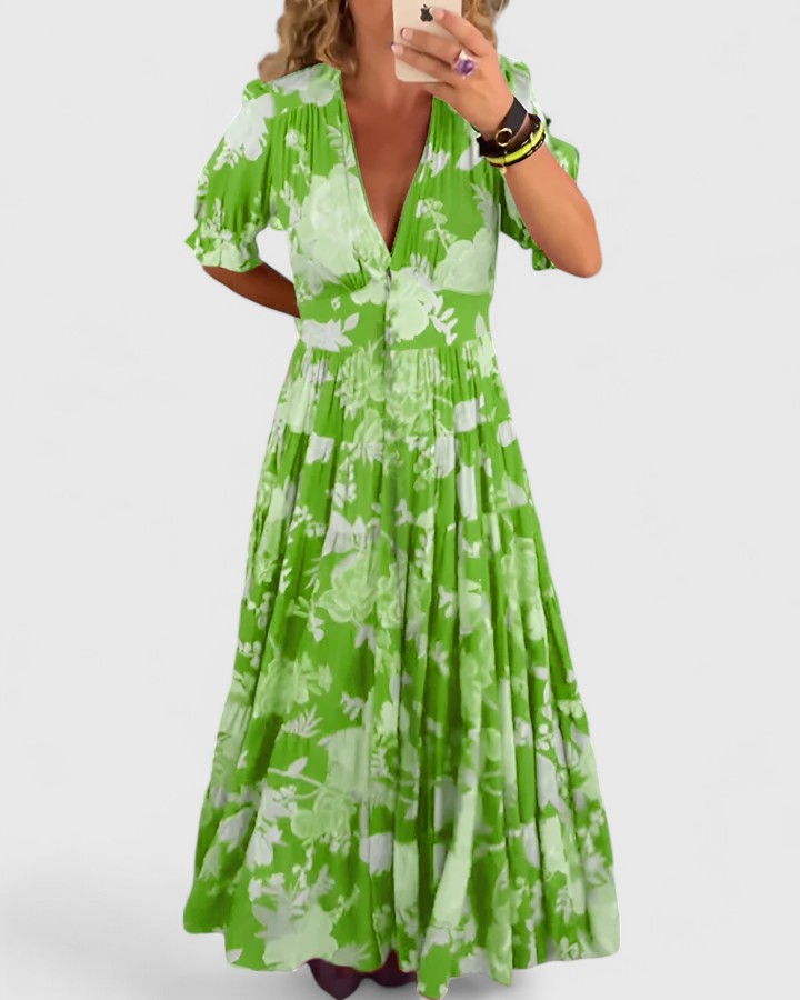 Minelda | Robe fleurie élégante à col en V
