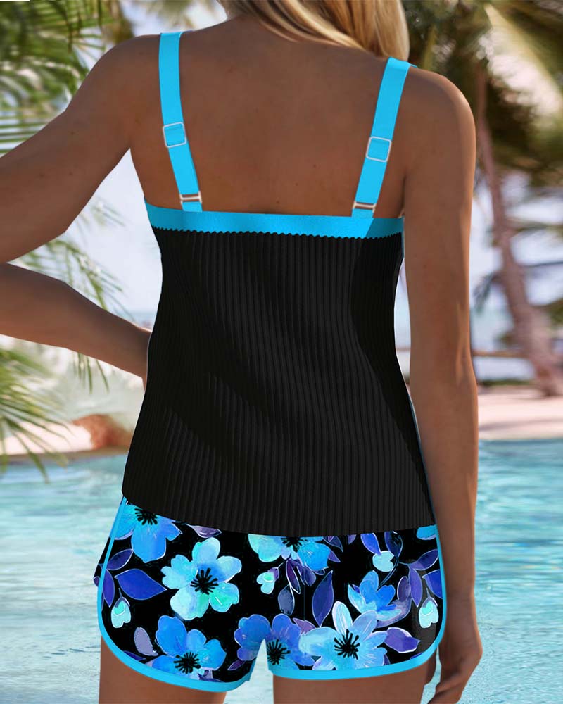 Federica - Ensemble short tankini côtelé