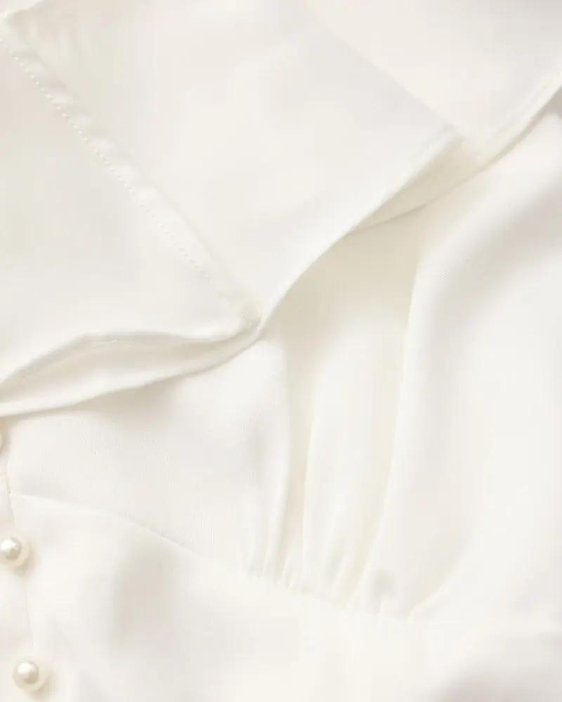 Pearl Button Ruffle Midi Dress Old Money Women