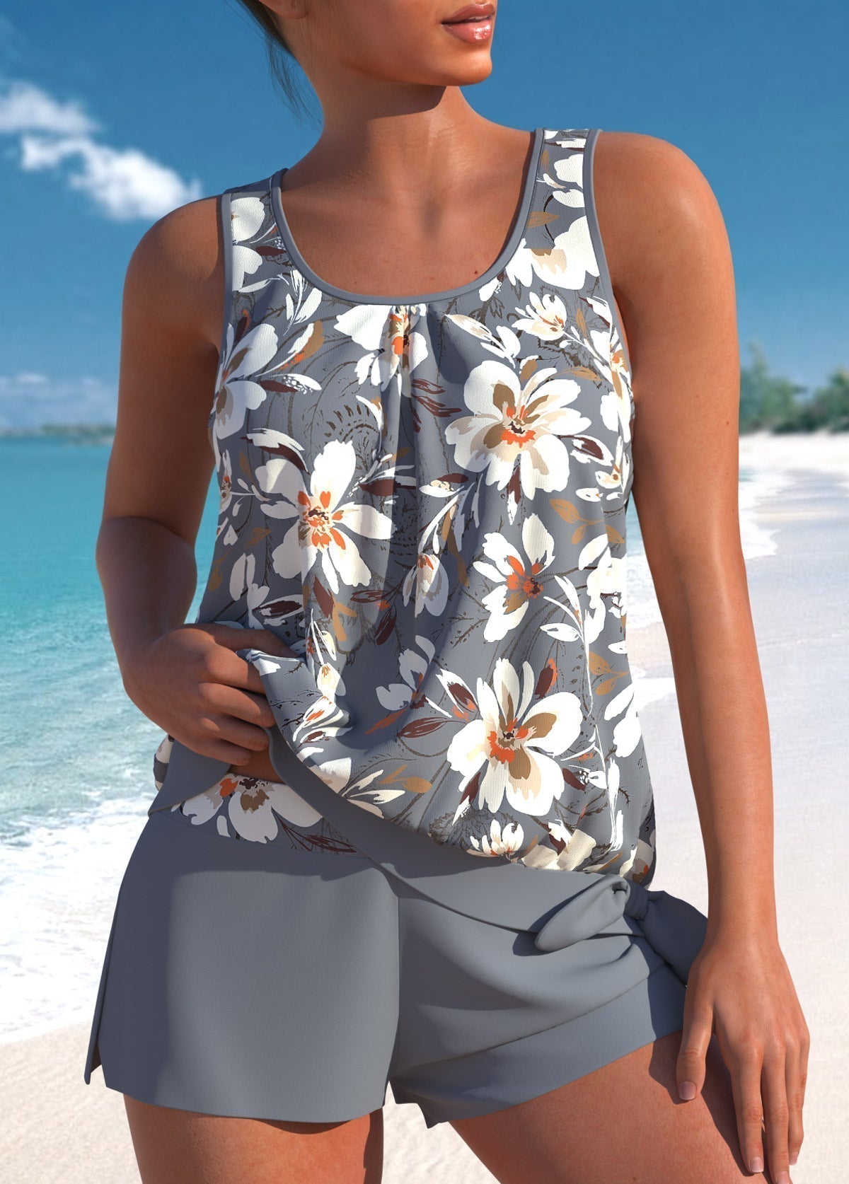 Megan - Ensemble de bain à imprimé feuilles, coupe décontractée