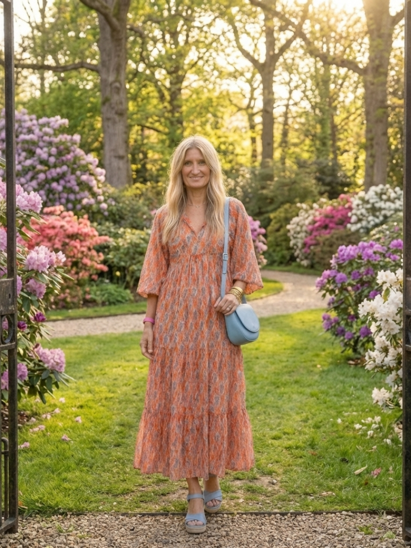 Amara | Robe Midi à Motif Géométrique avec Décolleté en V
