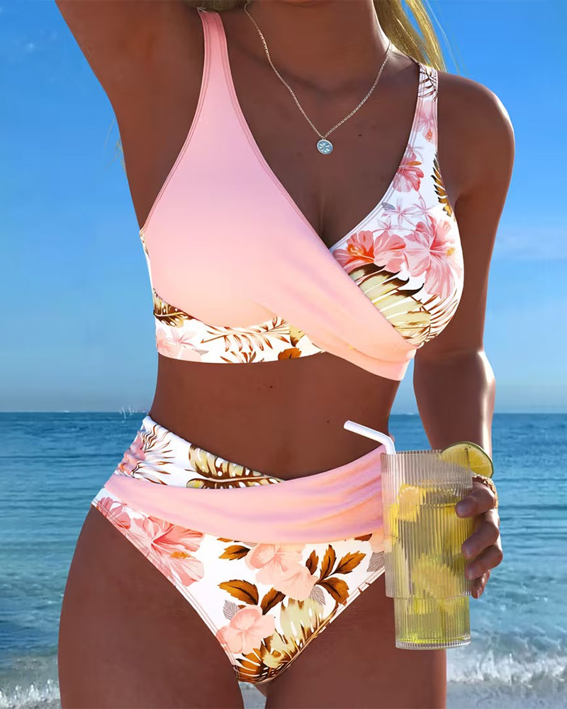 Eduarda - Maillot de bain 2 pièces à imprimé floral contrastant et fente