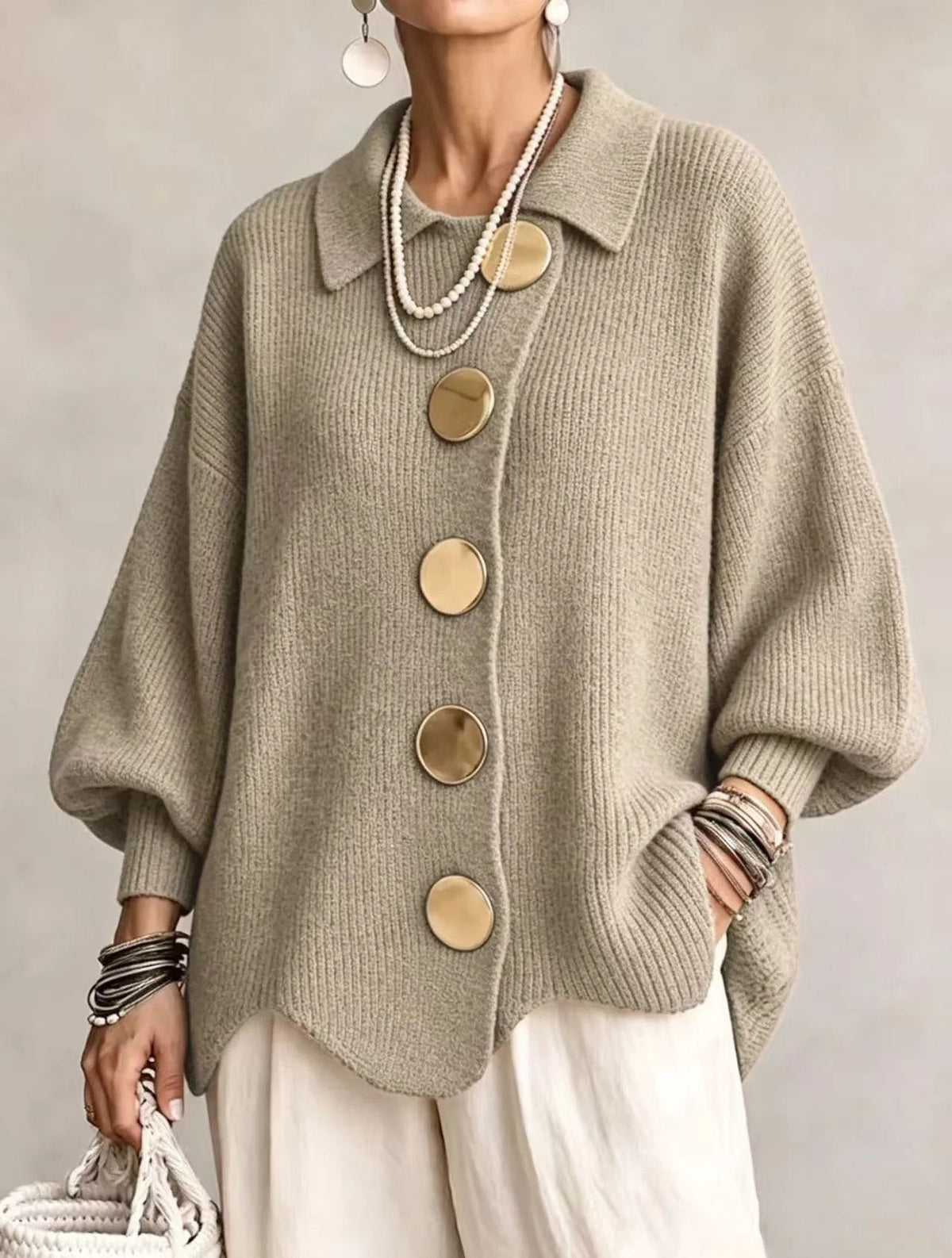 Karina - Cardigan Boutonné Oversize avec Col