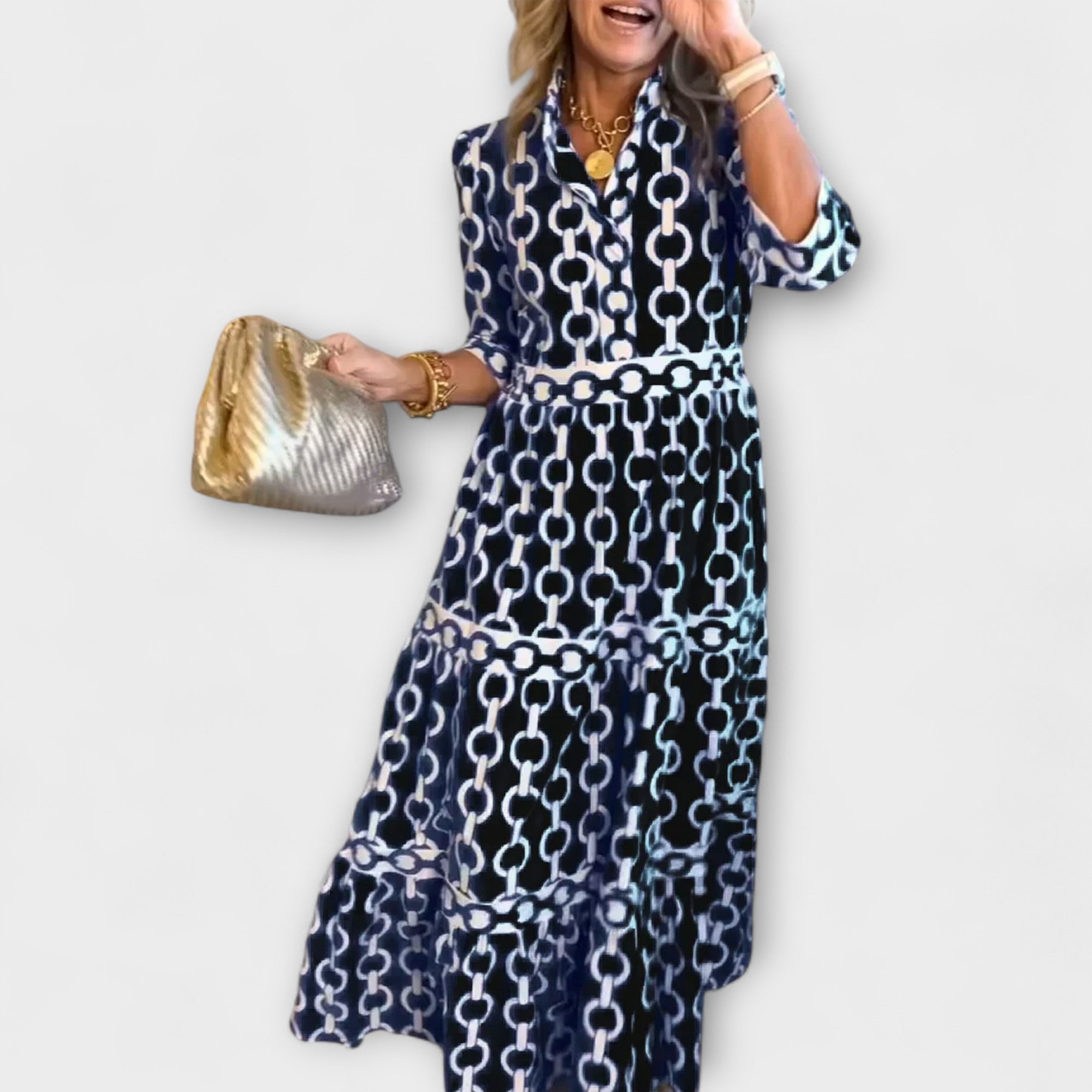 Sophia - Robe Midi à Motif Chaîne