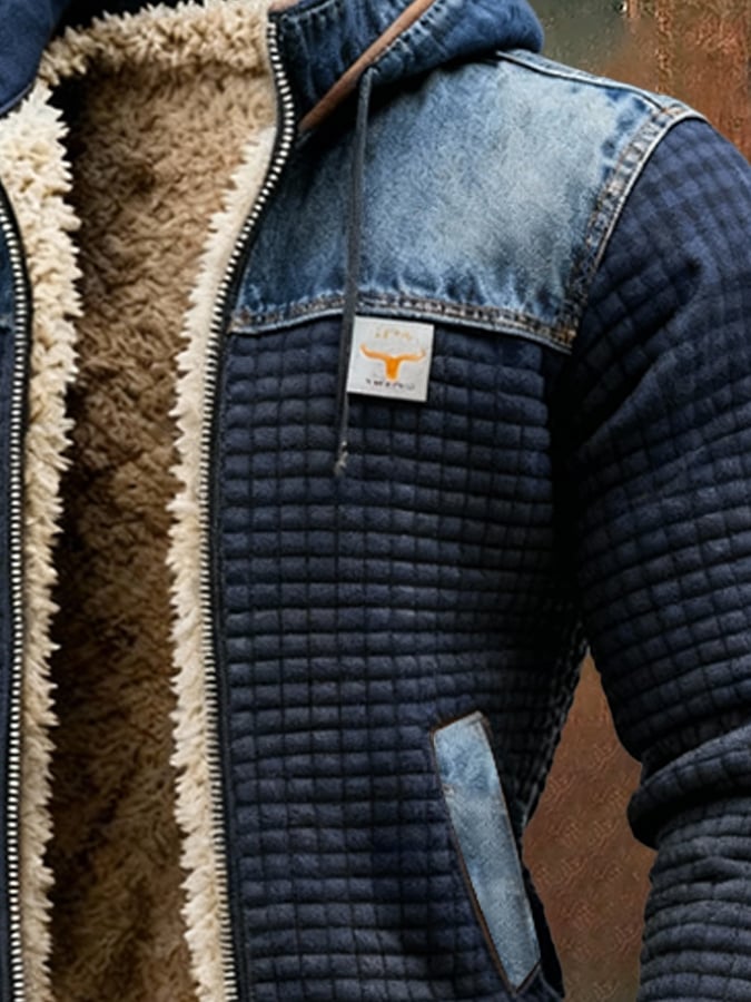 MAISON CLÉMENT PARIS™ | VESTE MATELASSÉE BLEU MARINE AVEC DÉTAILS ET JEAN