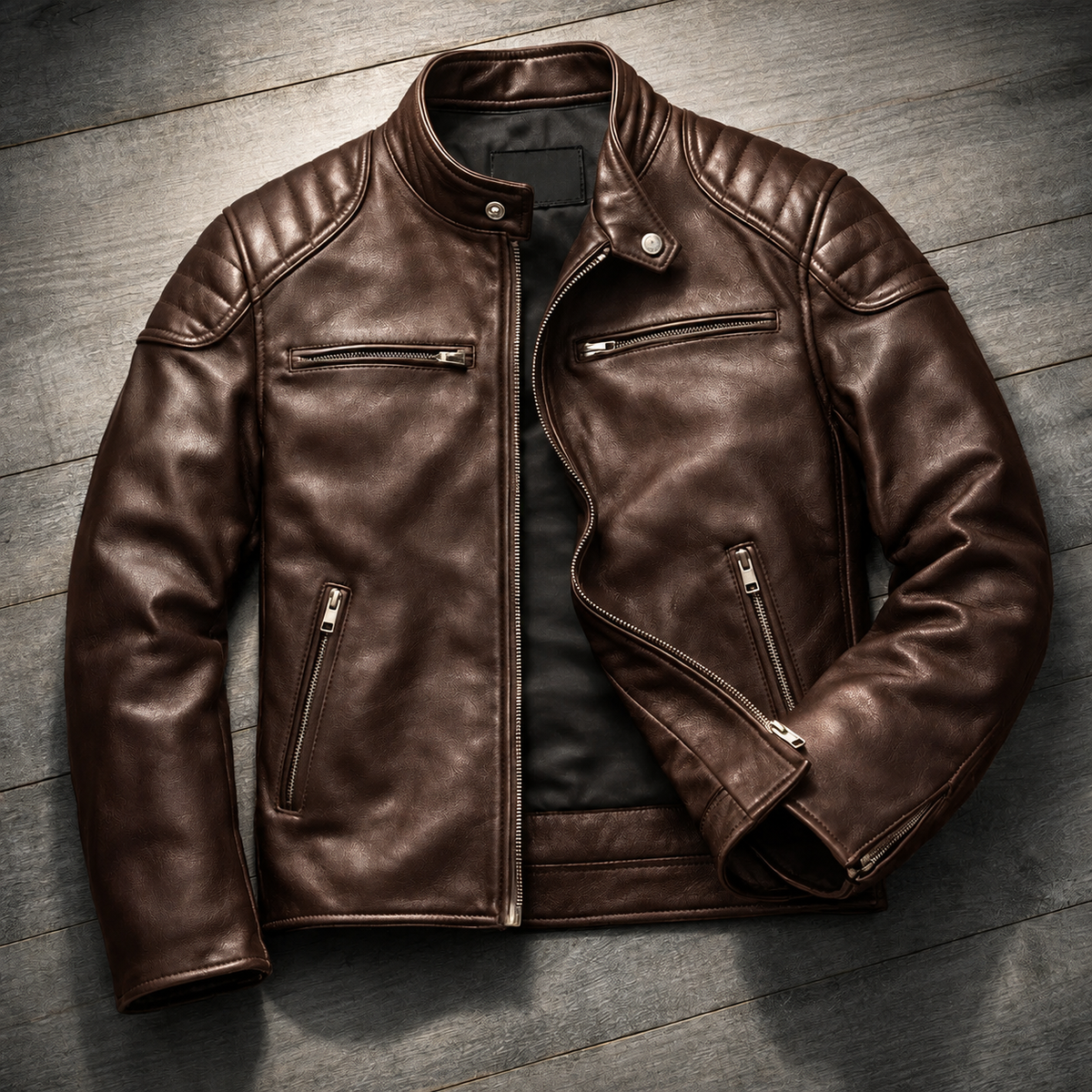 Veste en cuir Colt Maddox de Danoir Paris, coupe ajustée, avec fermeture éclair et détails élégants, vue de face.
