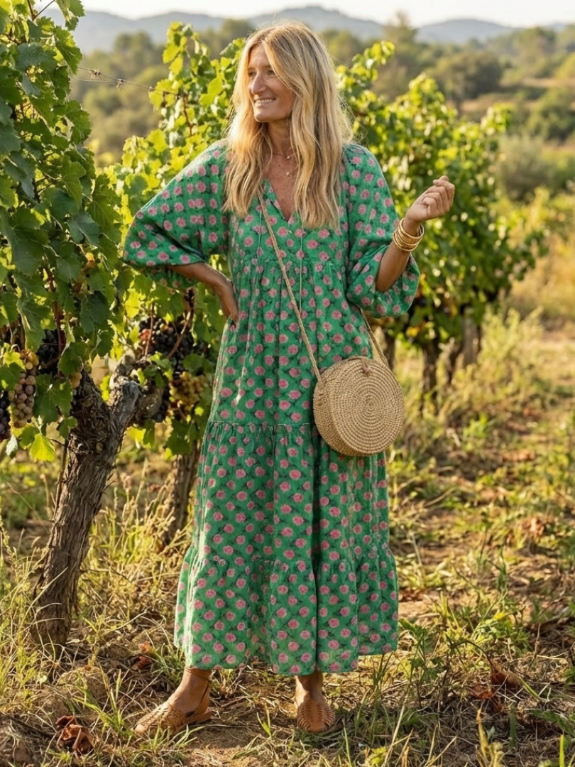 Fiora | Robe midi à motifs floraux avec décolleté en V