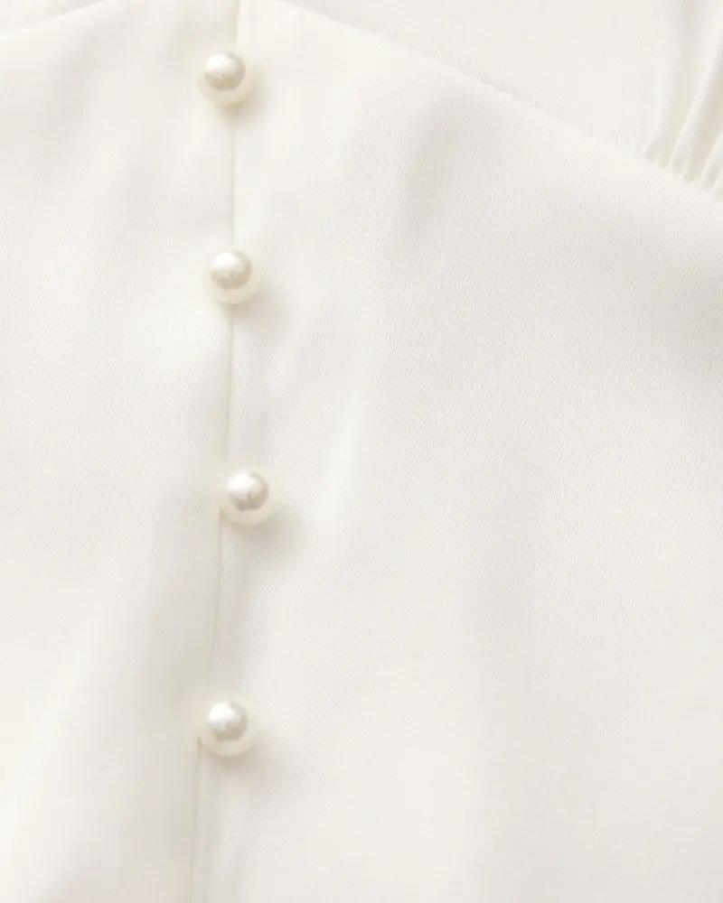 Pearl Button Ruffle Midi Dress Old Money Women