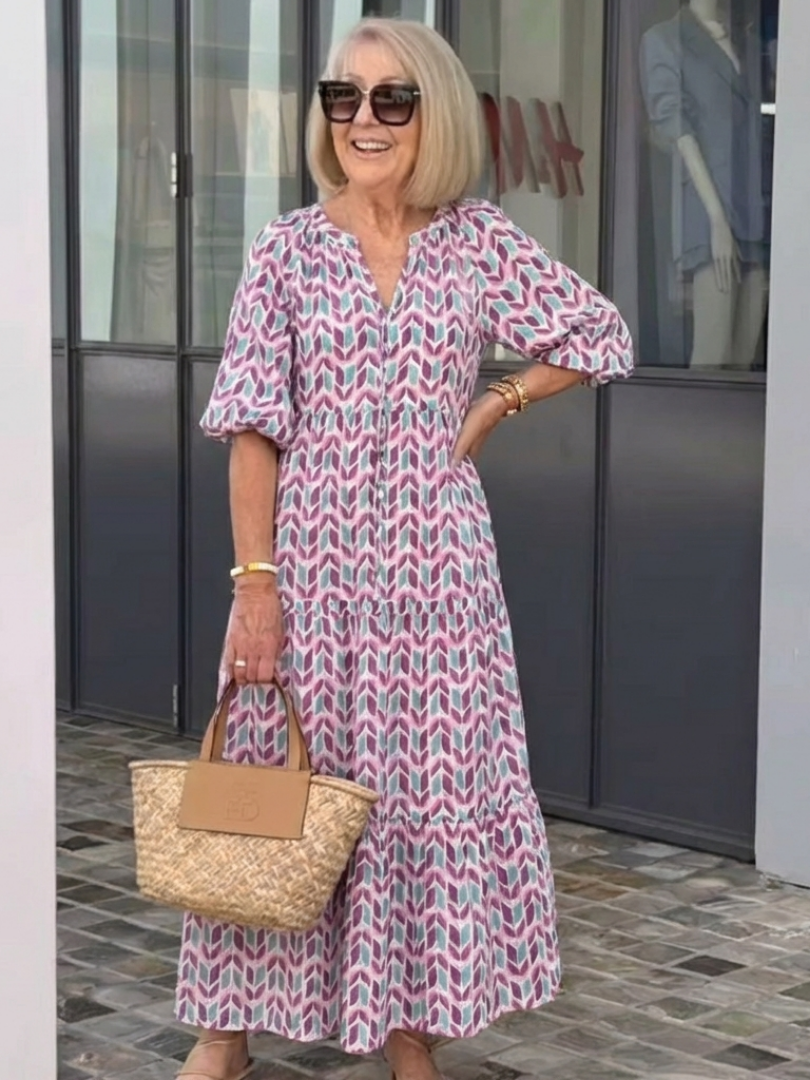 Mireya | Robe midi à manches longues avec motif géométrique