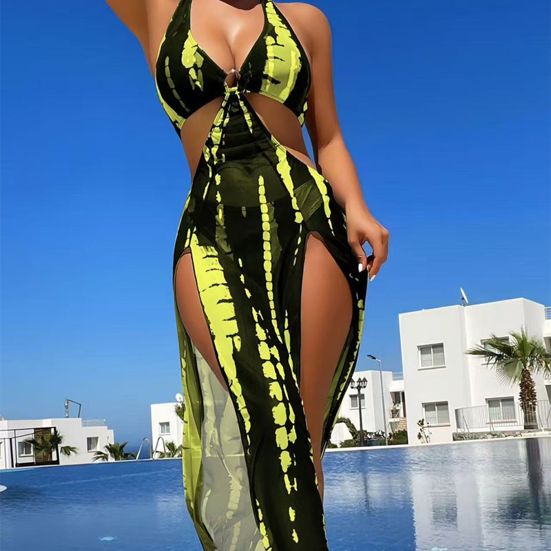 Maillot de bain tie-dye dos nu à découpes et robe de plage