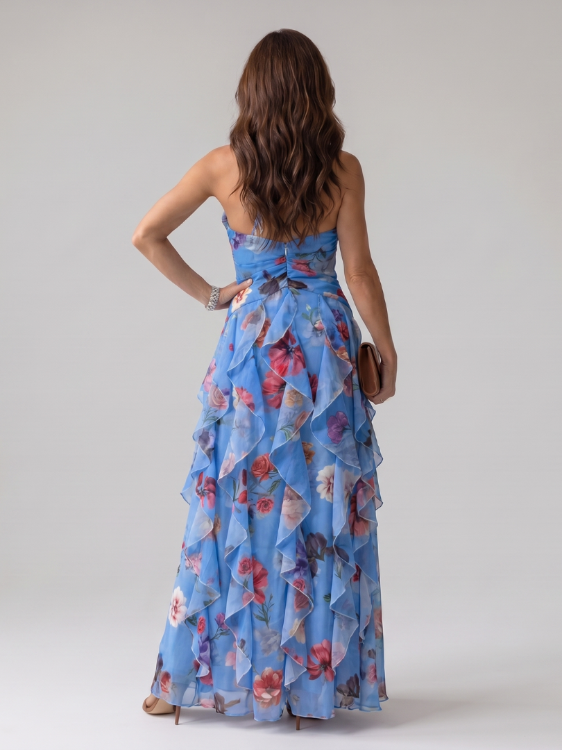 Nori | Robe longue fleurie à col halter et corsage drapé