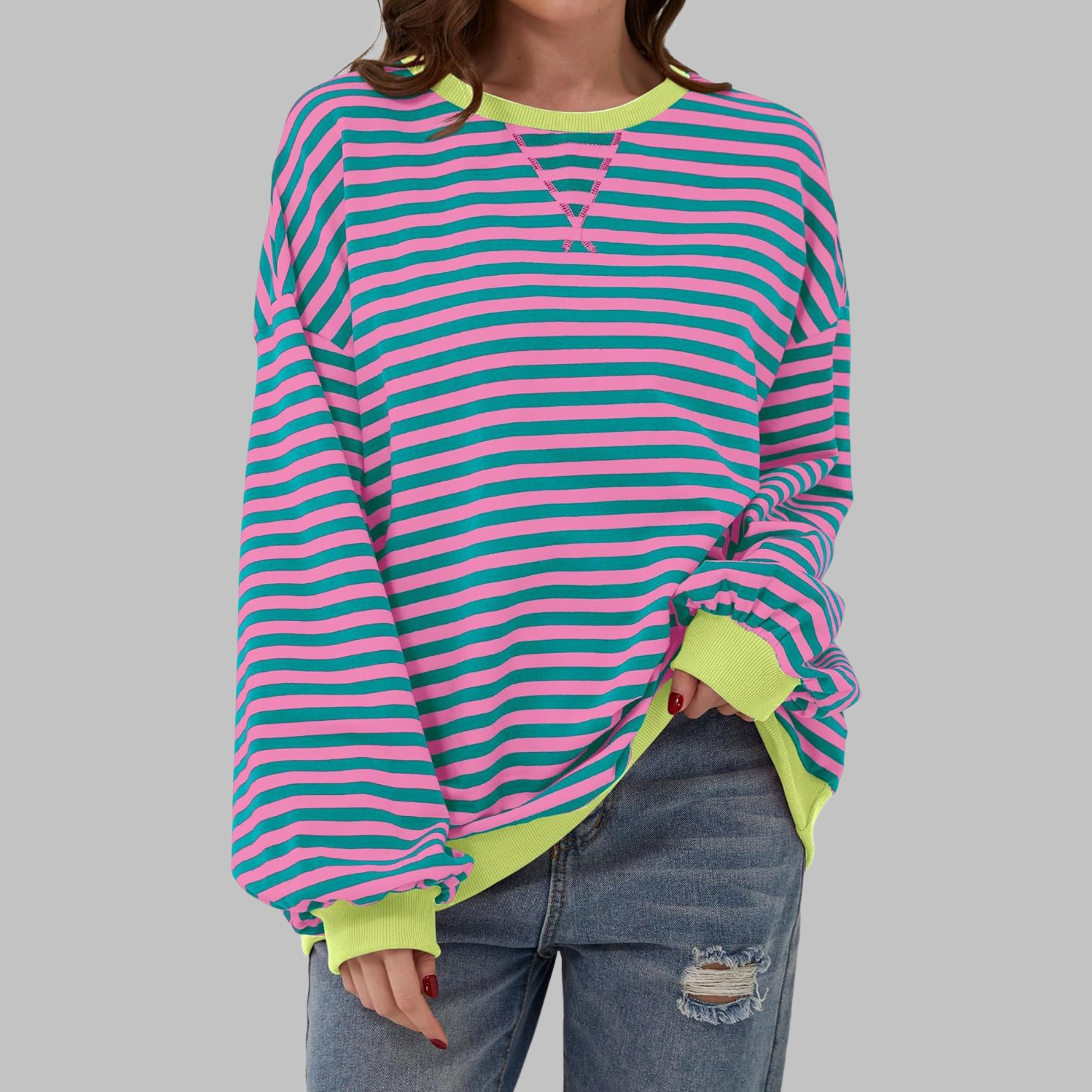 LUKA - Sweat-shirt rayé décontracté à manches longues et col rond