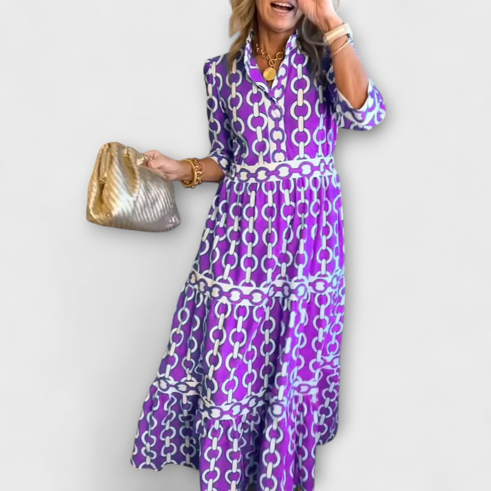 Sophia - Robe Midi à Motif Chaîne