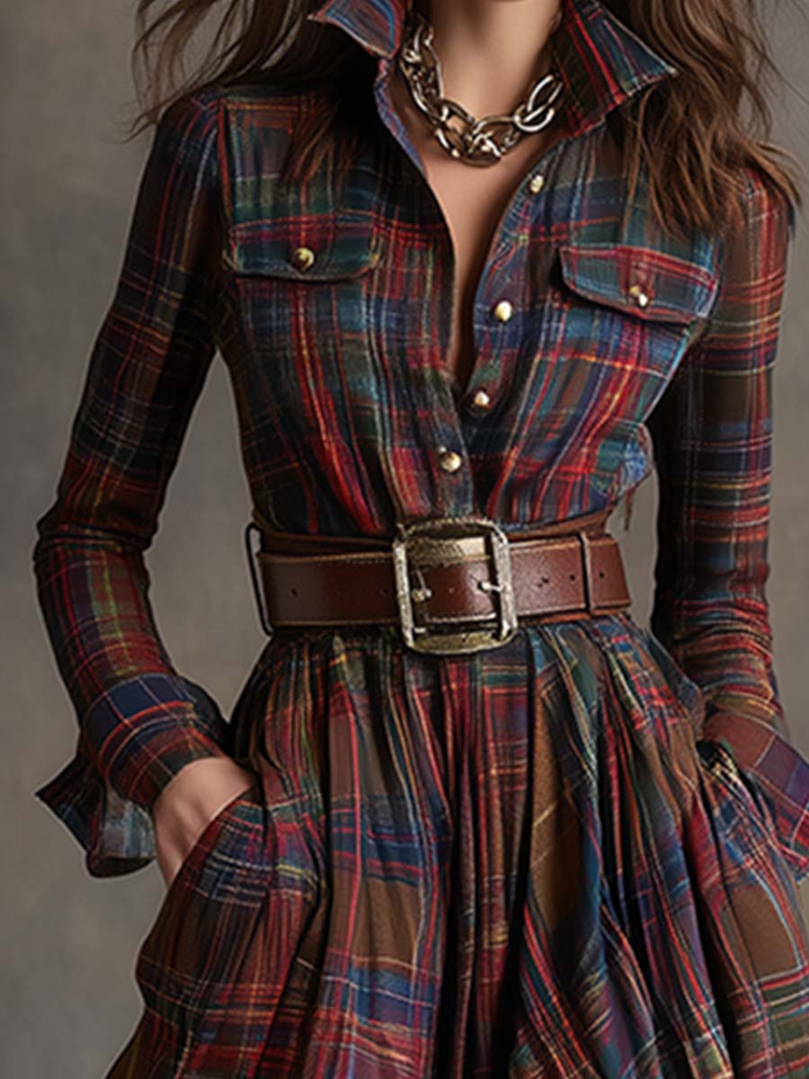 Giulietta - Robe Chemise Longue à Carreaux avec Ceinture