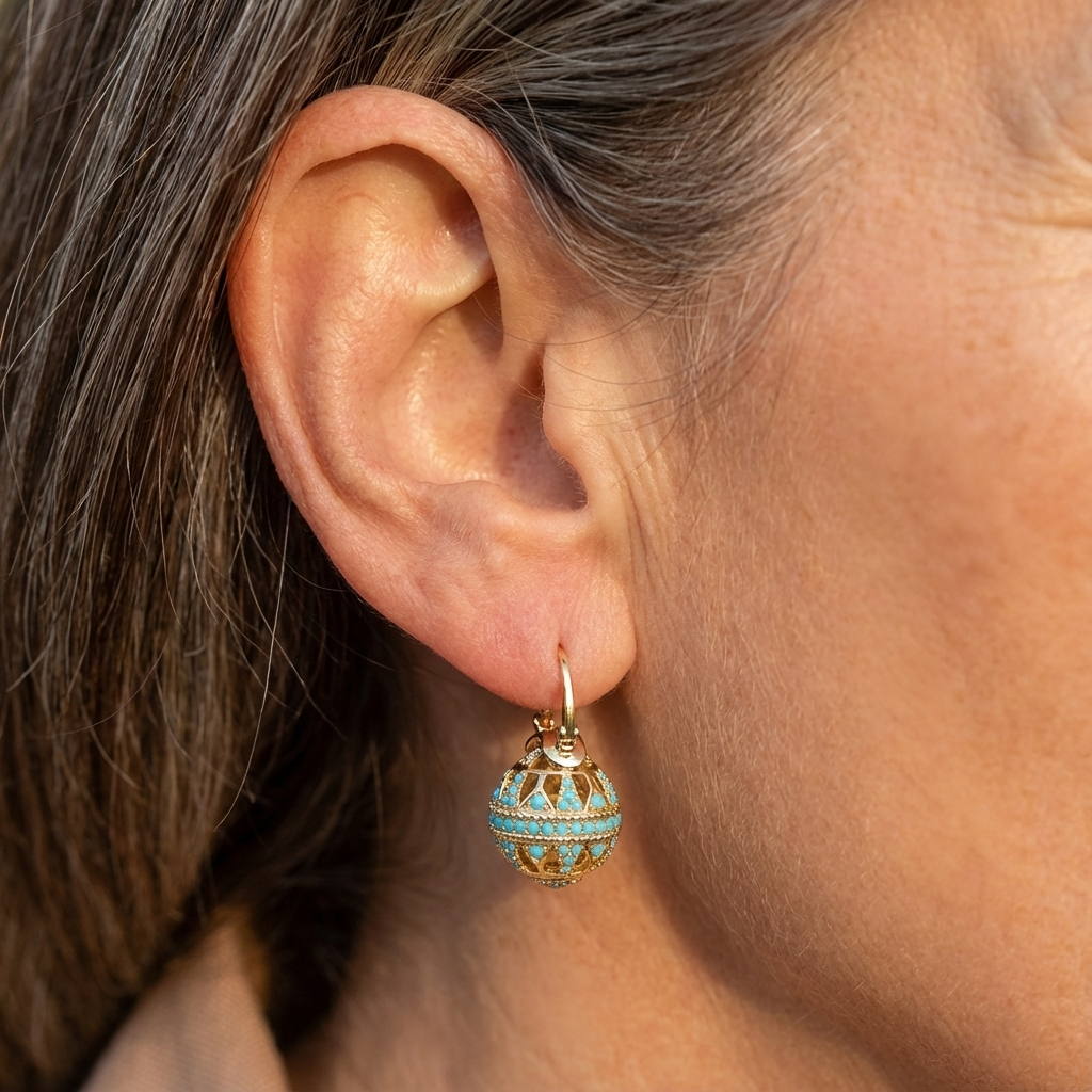 Boucles d'oreilles mandala turquoise doré