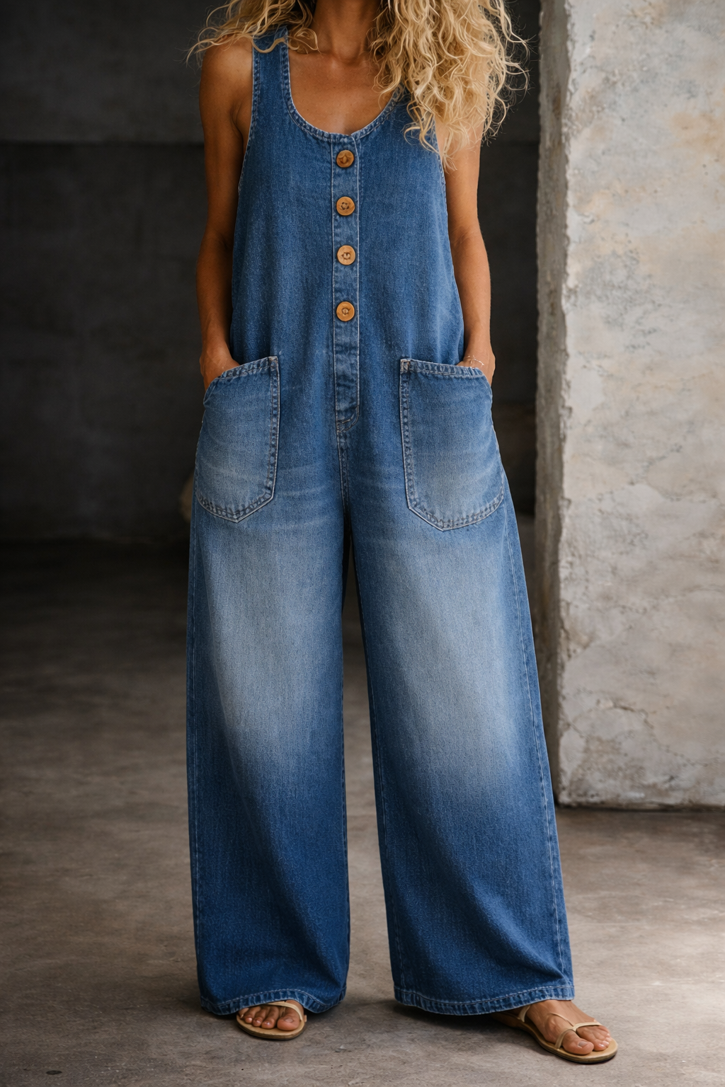 Saylor | Salopette en jean de coton délavé style vintage