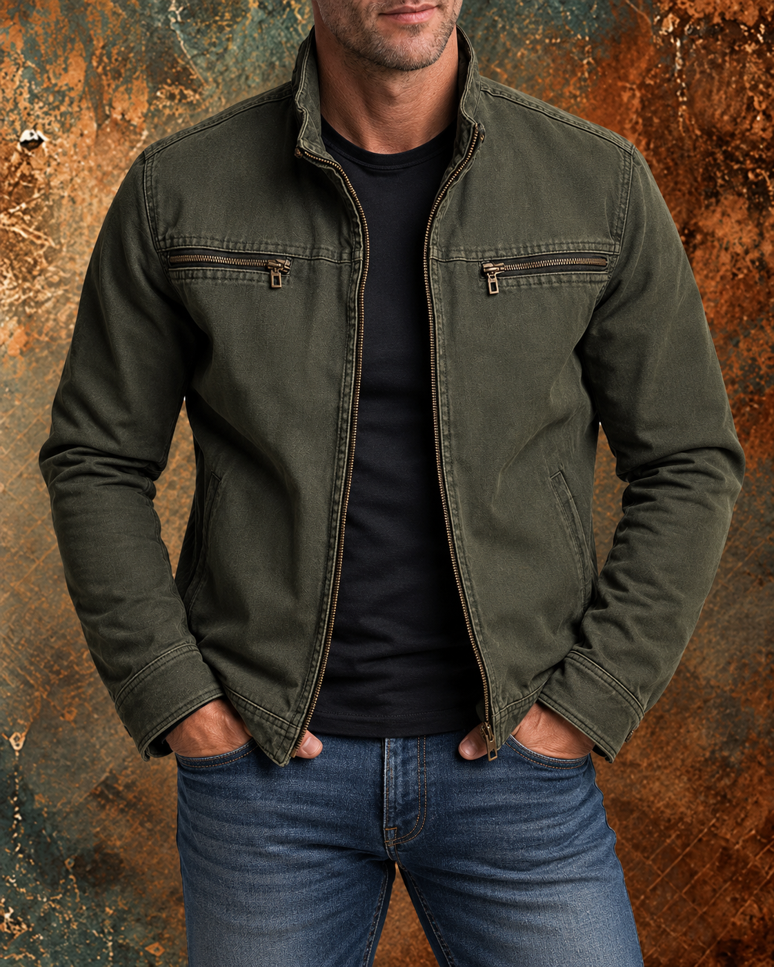 Veste d'automne Renato pour homme de la marque Danoir Paris, en tissu chaud et élégant, vue de face.