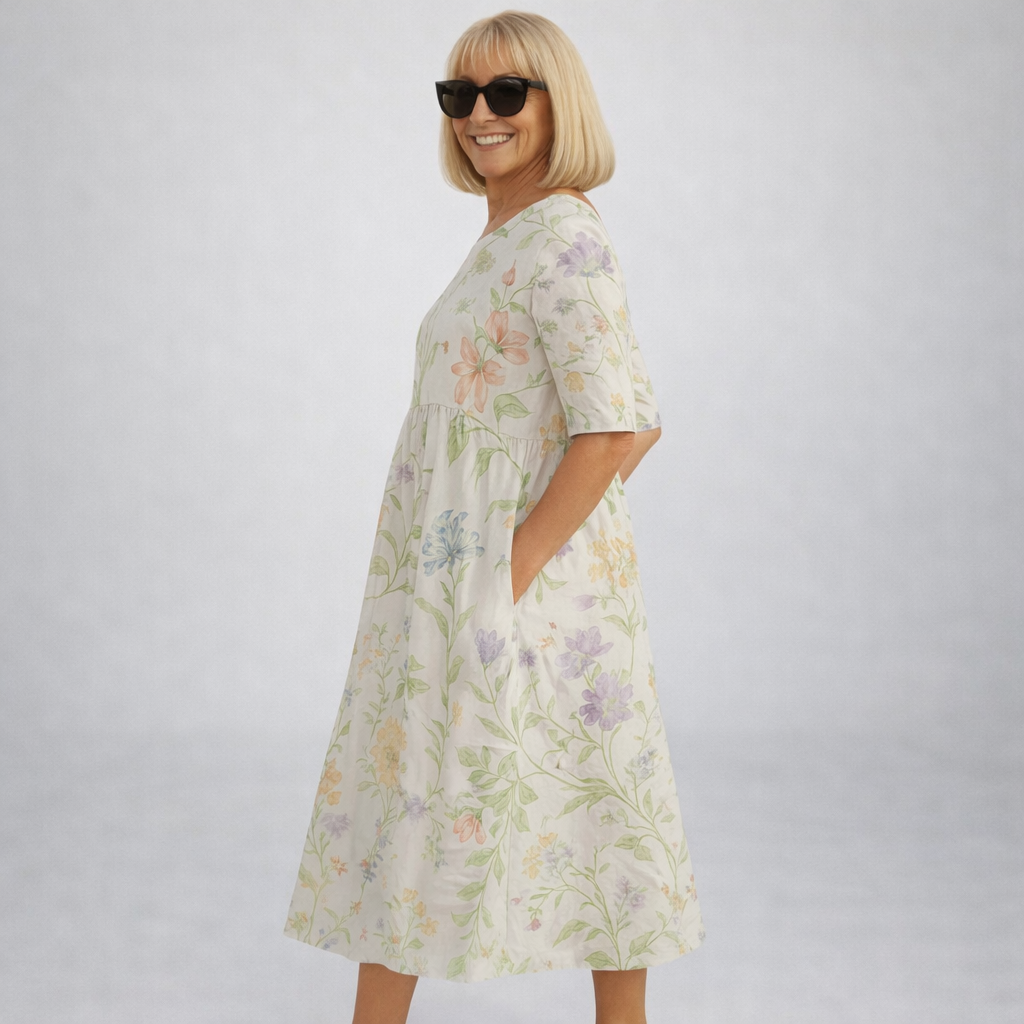 Brittany | Robe mi-longue florale avec poches