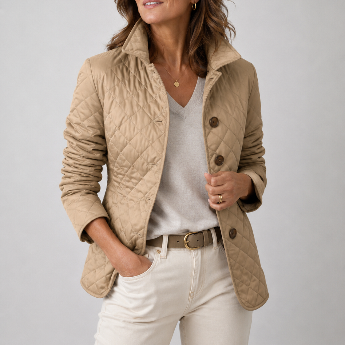 Veste matelassée légère Margot de Danoir Paris, en tissu doux, avec col et fermeture à glissière, portée sur un mannequin.