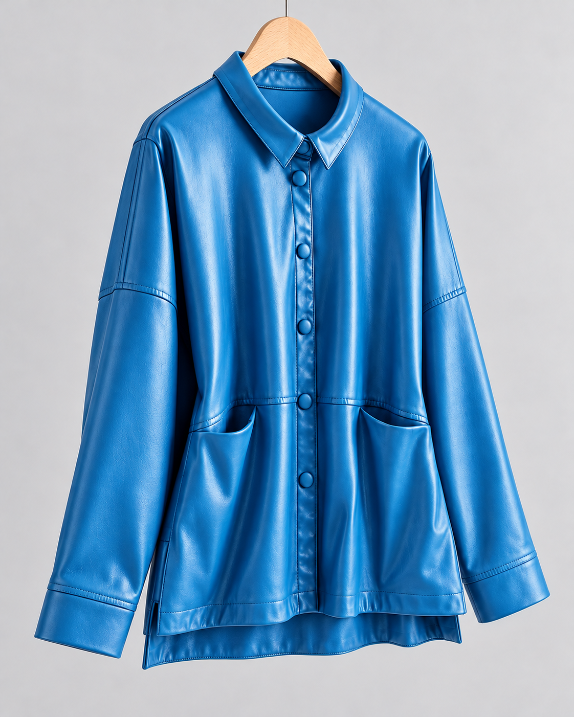 Veste en cuir véritable à boutons Amelia Danoir Paris, coupe ajustée, avec col et détails en cuir noir.