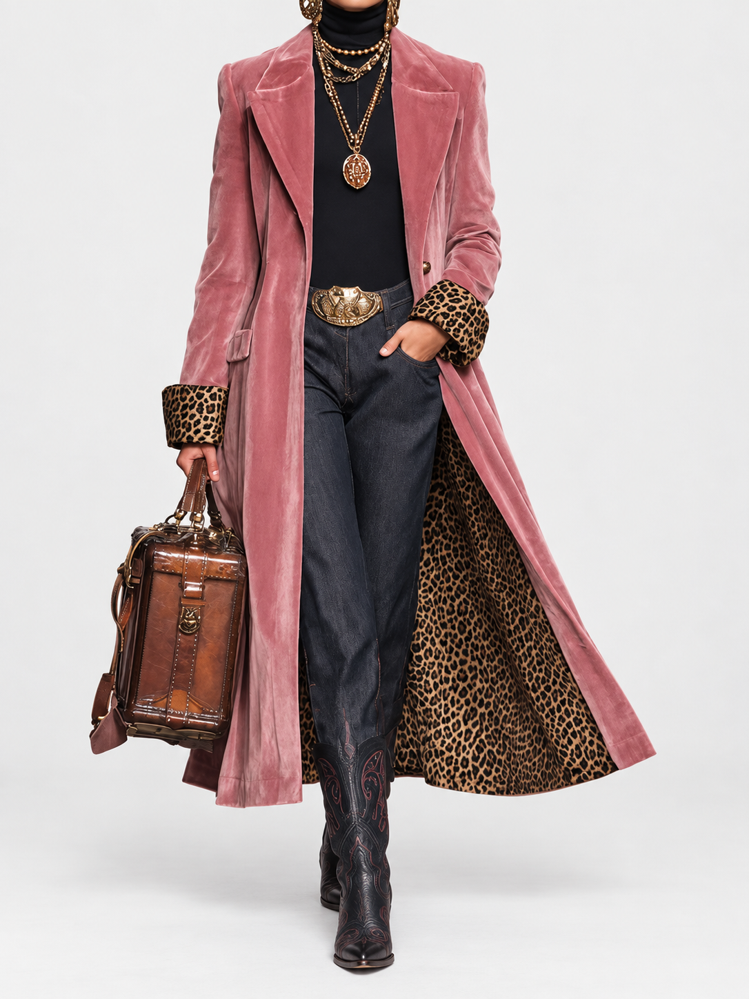 Manteau long élégant Madison de Danoir Paris, sur mesure, en tissu sophistiqué, porté par un mannequin.
